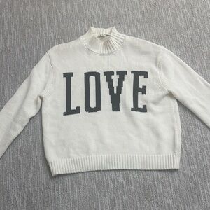 Z Supply White LOVE Turtleneck Sweater